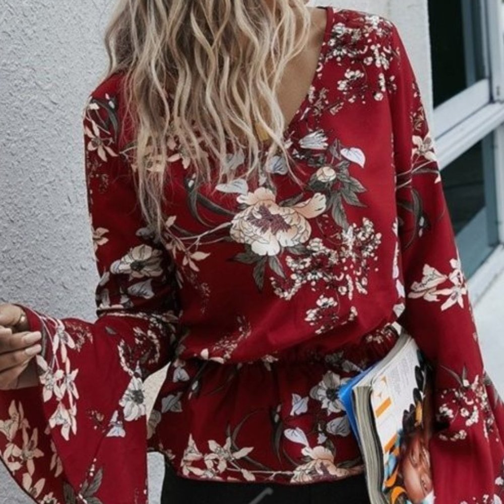 ✨ RED FLORAL PEPLUM BOHO BLOUSE ✨